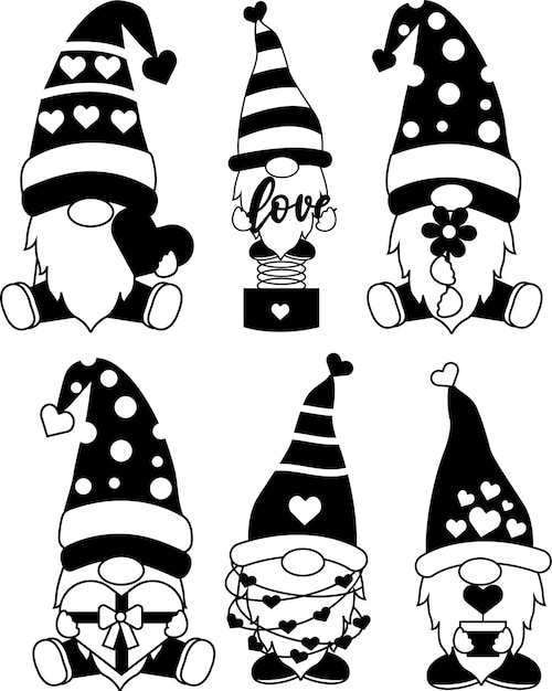 Vector gnome valentine's with love decorativosan valentínniños personajesbodatarjetadibujos animados dibujados a mano