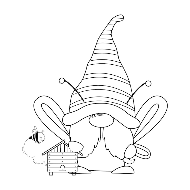 Gnomo de miel de contorno vectorial con juego de resorte de abeja