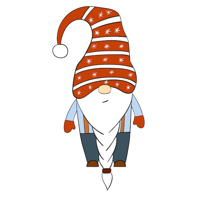 Gnomo de Navidad de dibujos animados Ilustración vectorial de lindos enanos sobre un fondo blanco