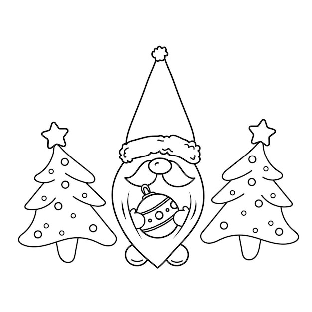Gnomo de navidad vectorial dibujado a mano con ilustración de árboles. diseño de archivo de corte svg de feliz navidad