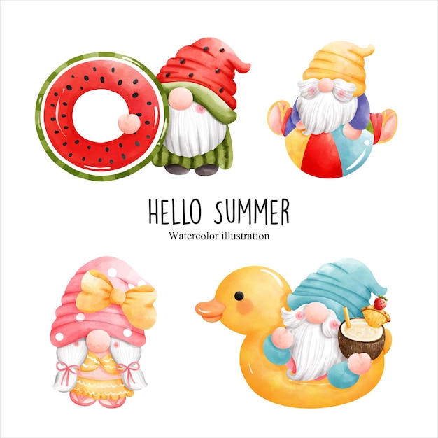 Gnomo de verano Hola ilustración de vector de verano