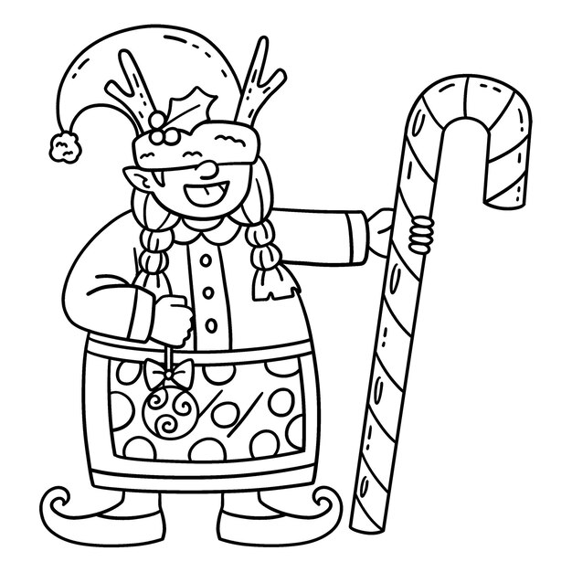 Gnomos con caña de caramelo aislado Página para colorear