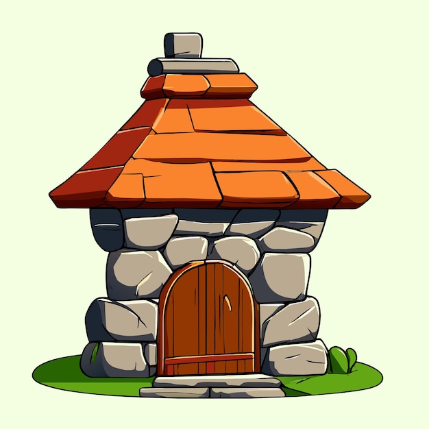 Gnomos casa rústica de madera mundo de fantasía paisaje dibujado a mano plano icono de pegatina de dibujos animados elegante