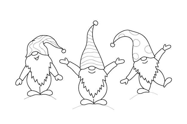 Gnomos para colorear libro gracioso gnomos escandinavos para niños página de colorear ilustración vectorial
