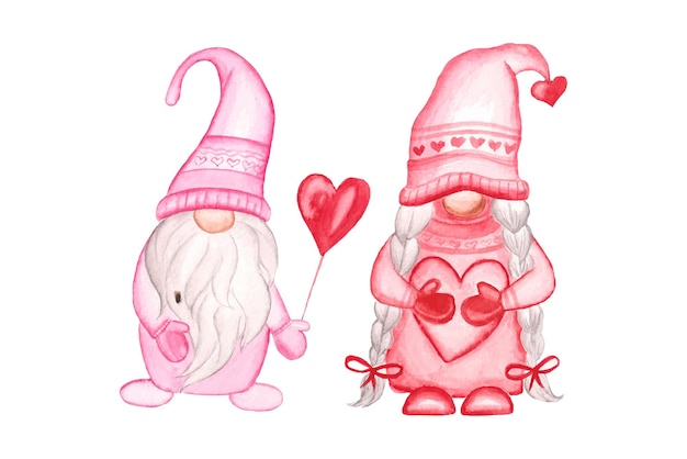 Gnomos del día de San Valentín de acuarela, vector de gnomo de San Valentín para funda de almohada de camiseta, álbumes de recortes,