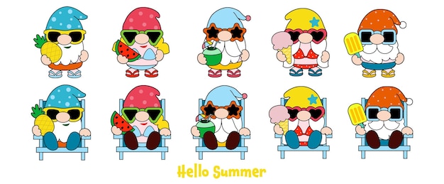 Gnomos Verano Playa Llena Clipart