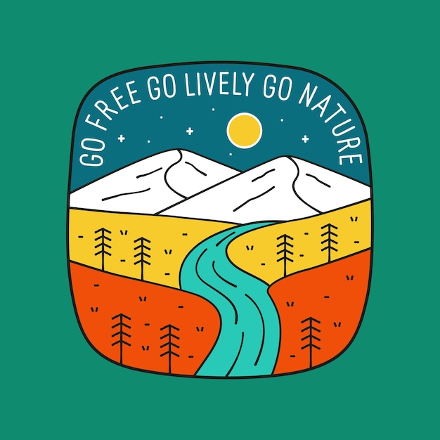 Go free go lively go diseño de vida silvestre de la naturaleza para el diseño de la camiseta del parche de la etiqueta engomada de la insignia, etc.