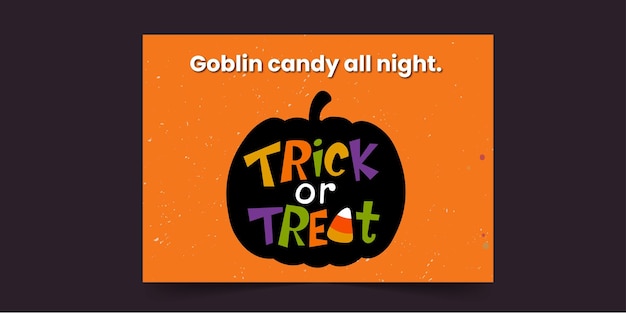 Goblin candy toda la noche - tarjeta de halloween dibujada a mano