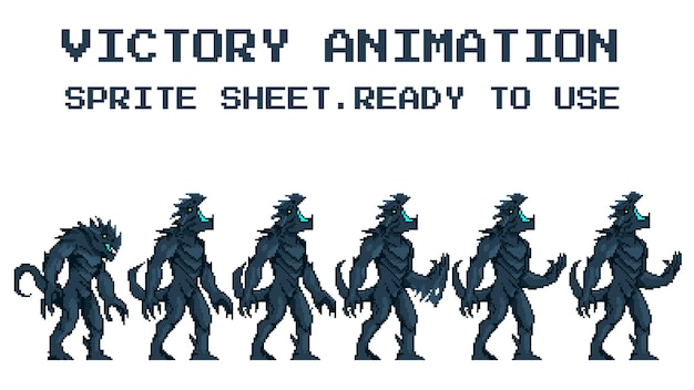 Godzilla animación de dibujos animados ataque inactivo victoria perder hoja de sprites pixel art listo para usar para el juego