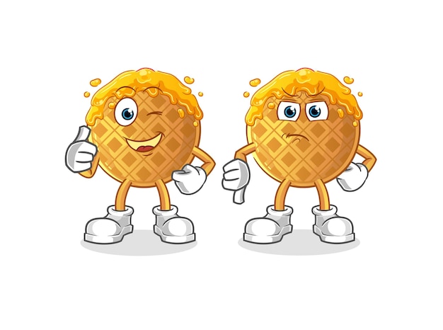 El gofre apunta hacia arriba y hacia abajo. vector de mascota de dibujos animados