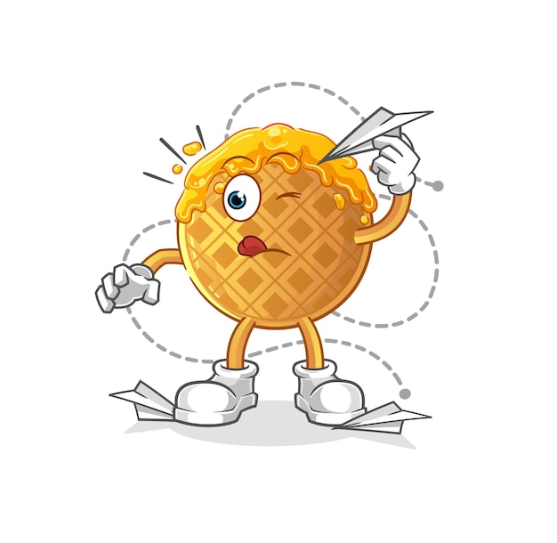 El gofre con carácter de avión de papel. vector de mascota de dibujos animados