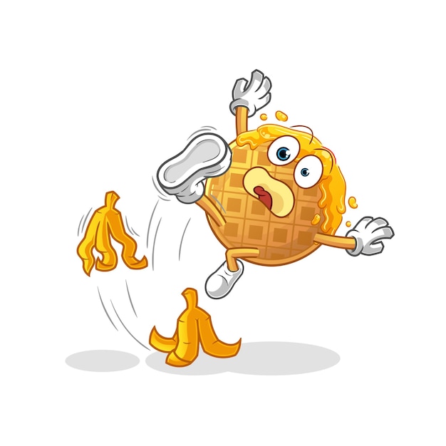 El gofre se deslizó en el vector de mascota de dibujos animados de plátano