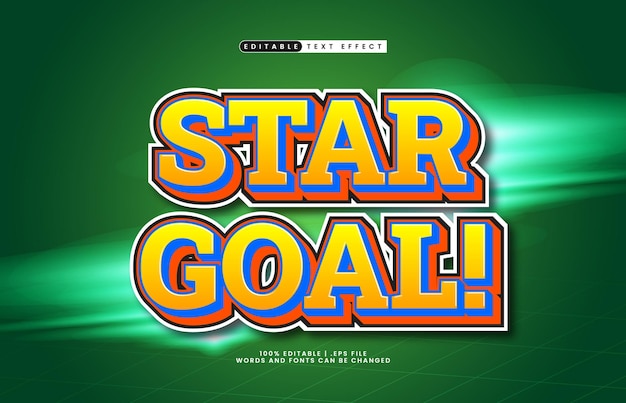 gol de estrella efecto de texto editable con una patada de pelota y tema de juego