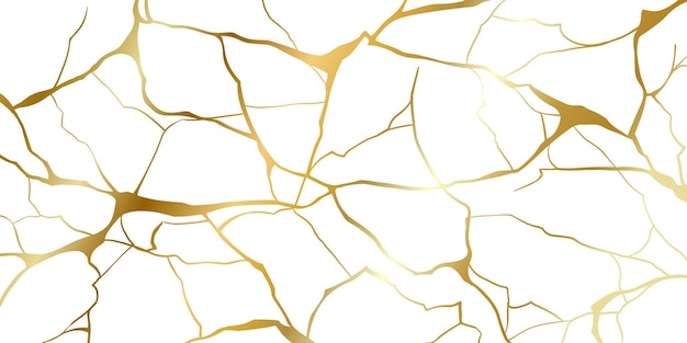 Vector gold kintsugi reparación de grietas ilustración vectorial de textura de fondo aislada en fondo blanco