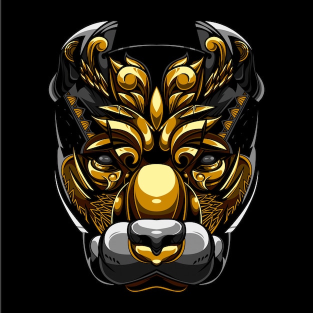 Vector gold pitbull cabeza de perro ilustración y camiseta