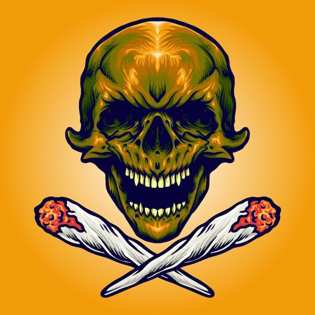 Vector gold skull smoking marijuana ilustraciones vectoriales para su trabajo logotipo, camiseta de mercancía de mascota, pegatinas y diseños de etiquetas, carteles, tarjetas de felicitación que publicitan empresas comerciales o marcas.