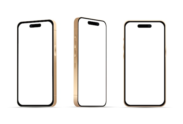 Gold smartphone 14 modelos nueva maqueta de la industria de TI para diseño web sobre un fondo blanco Vector