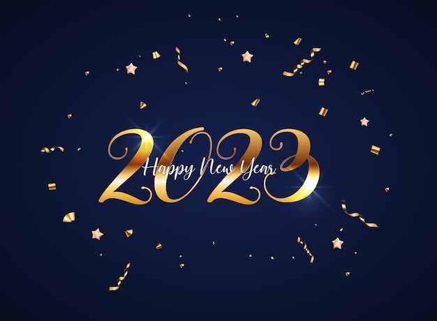 Golden 2023 Feliz Año Nuevo Freeting Tarjeta Vector Ilustración