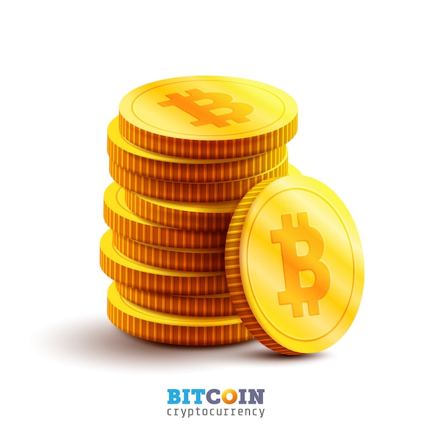 Vector golden bitcoins y nuevo concepto de dinero virtual. pila de monedas de oro con la letra de icono b. tecnología de minería o blockchain para criptomonedas