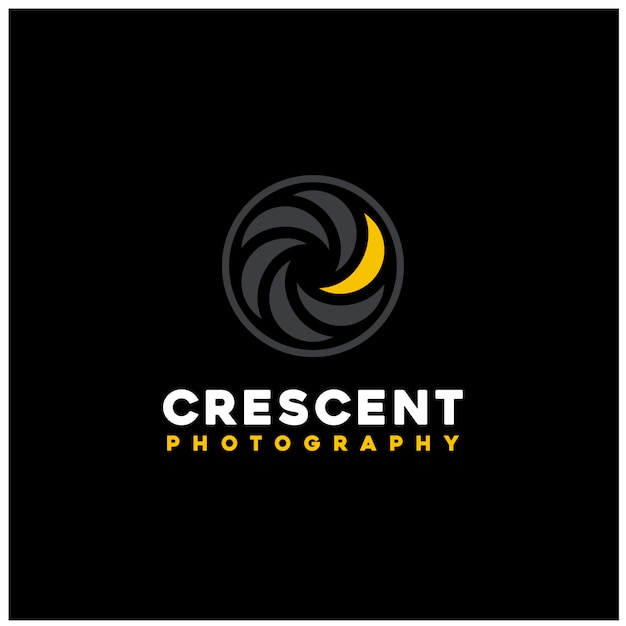 Golden Crescent Moon Light con lente de obturador para diseño de logotipo de fotografía fotográfica