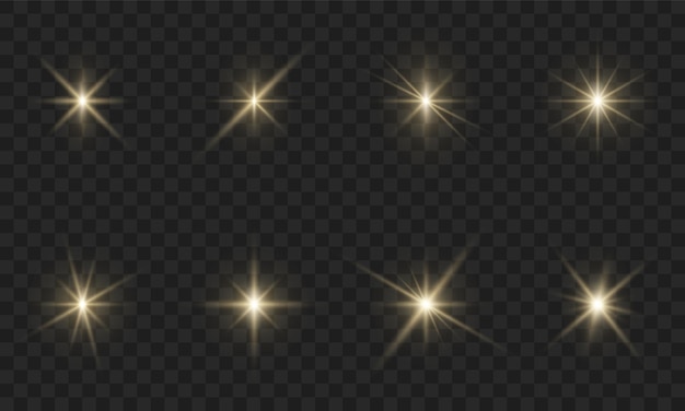 Golden Flare Sparkle Star sobre fondo transparente Gold Light Beam Shine Effect Glitter Festive