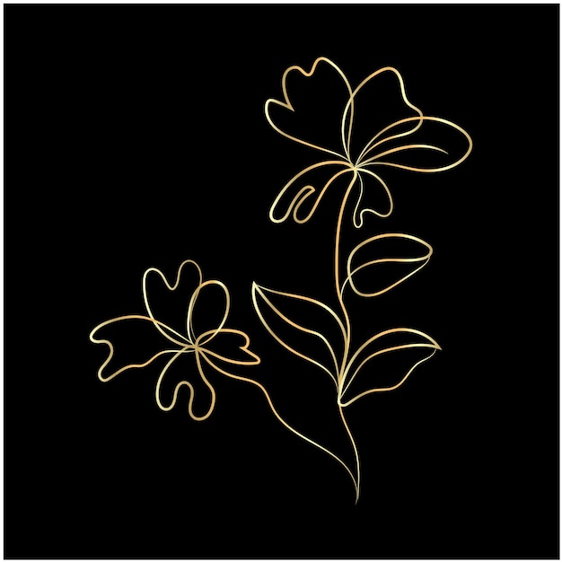 Golden Floral Outline on Black Background