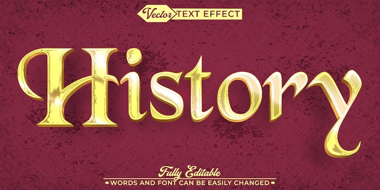 Vector golden histroy vector efecto de texto de objeto inteligente totalmente editable