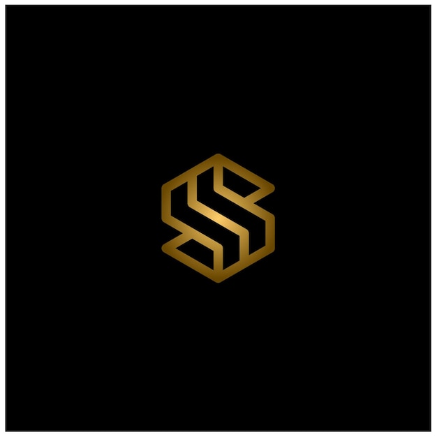 Golden Initial Letter S Gold SS Monogram con diseño de logotipo elegante de lujo en forma de hexágono