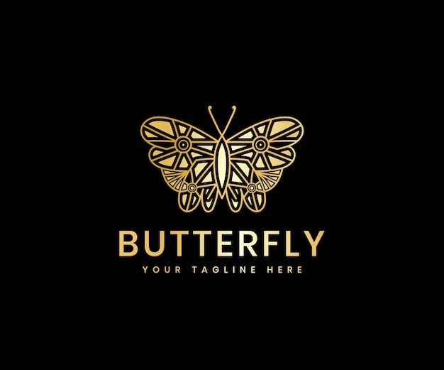 Golden luxury feminine beauty butterfly line art plantilla de diseño de logotipo de lujo para marca de cosméticos