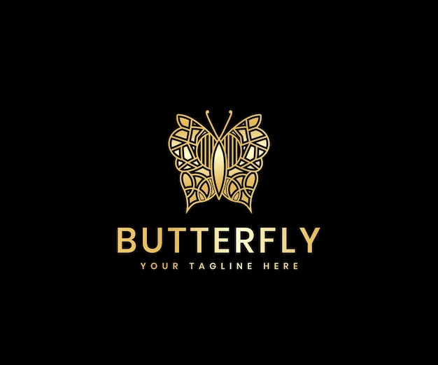 Golden luxury feminine beauty Butterfly line art plantilla de diseño de logotipo de lujo para marca de cosméticos