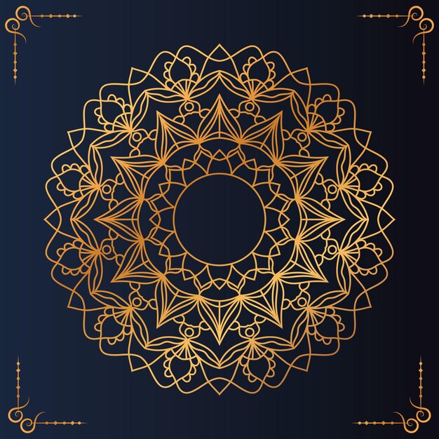 Golden Mandala Ornament on a Blue Background