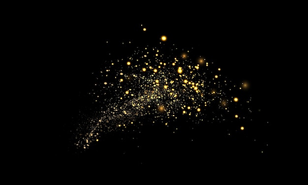Golden Particles and Glowing Sparkles on Black Background