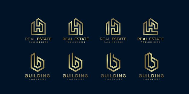 Golden real estate y colección de logotipos de edificios