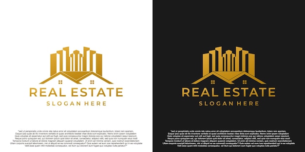 Golden real estate logo design premium vector.