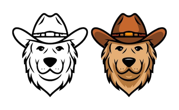 Golden Retriever con sombrero de vaquero ilustrado en colores clip art Negro y dorado diseños cachorro