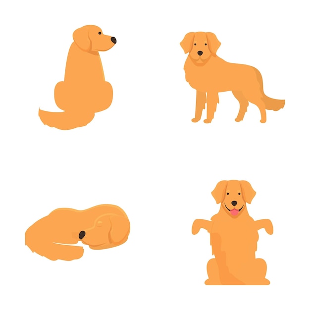 Los golden retrievers de dibujos animados en varias poses