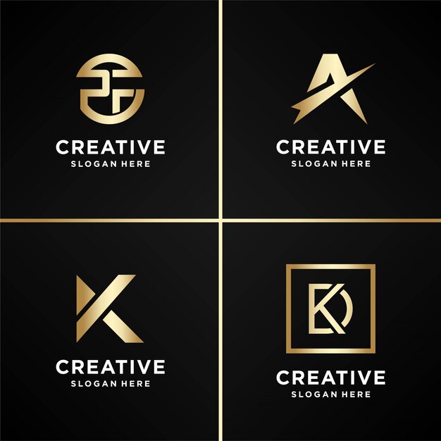 Golden set logo design inspiration, letter, gold, shape, modern, abstract, collection, Premium