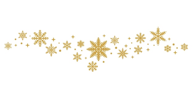 Golden snowflake boarder wave vector clip art ilustración para las vacaciones de invierno diseño de Navidad
