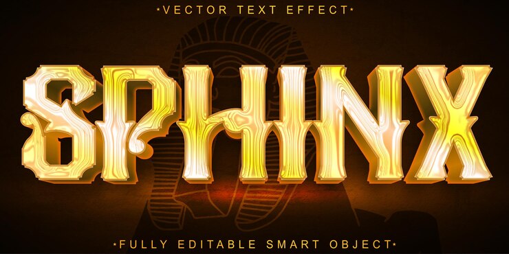 Vector golden sphinx egypt vector objeto inteligente totalmente editable efecto de texto