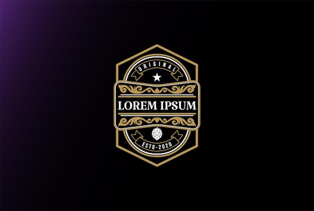 Golden Square Luxury Hop para cerveza artesanal Brewery Emblem Logo Design Vector