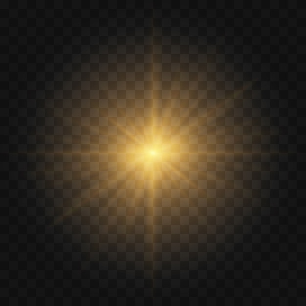 Vector golden star amarillo estalló con polvo y chispa aislado. efecto de luz brillante con rayos y partículas brillantes.