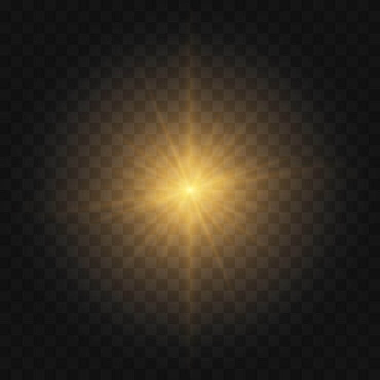 Golden Star amarillo estalló con polvo y chispa aislado. Efecto de luz brillante con rayos y partículas brillantes.