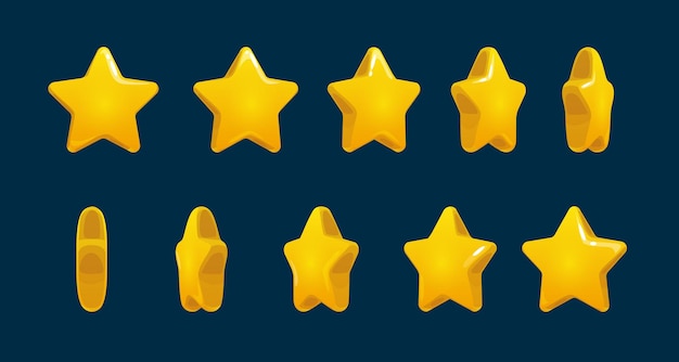 Golden star rotar animación juego animado sprite Vector oro ui tasa estrellas secuencia marco gui diseño elementos amarillo dorado brillante activos para la interfaz de usuario de la aplicación y visualización de puntuación bono aislado