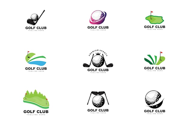 Golf Ball Logo Vector Stick Golf Deportes al aire libre Juego Disciplina Diseño Icono Plantilla