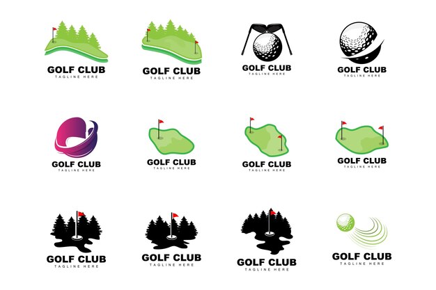 Golf Ball Logo Vector Stick Golf Deportes al aire libre Juego Disciplina Diseño Icono Plantilla