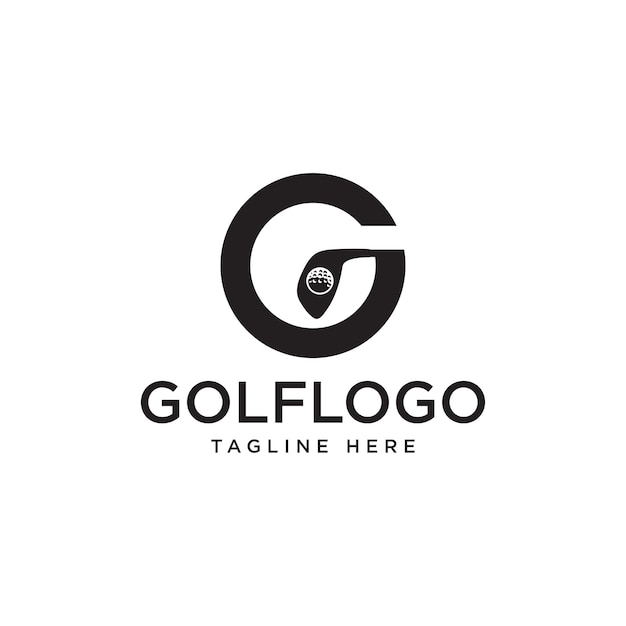 Golf Club Emblem Logo Vector Design con Ball Tee Logo Elements Letra G