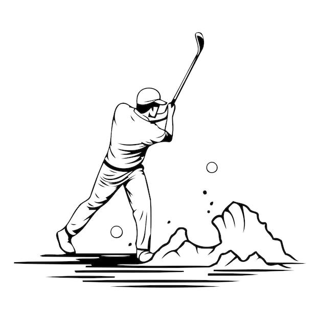 Vector el golfista golpea la pelota con una ilustración vectorial del club