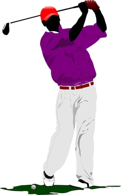 Vector golfista, golpear, pelota, con, hierro, club