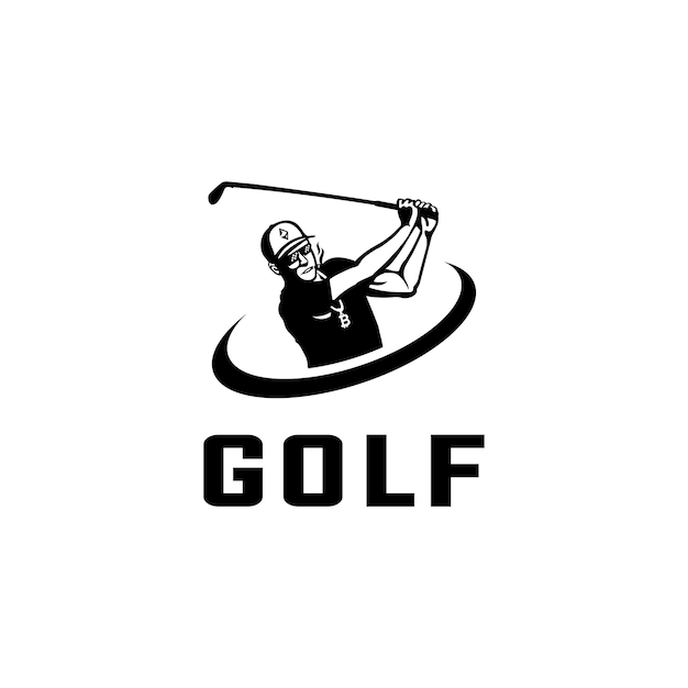 Golfista de silueta con sombrero, diseño de logotipo de club de golfista