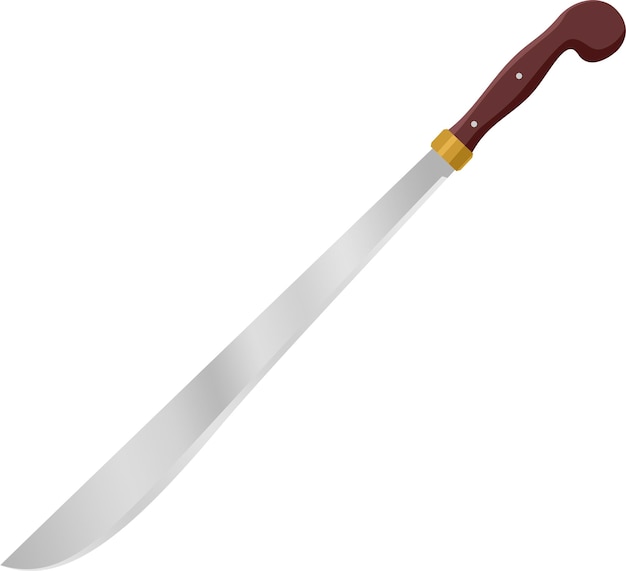 Golok Machete Cutlass Cuchillo con un mango marrón se muestra contra un fondo blanco